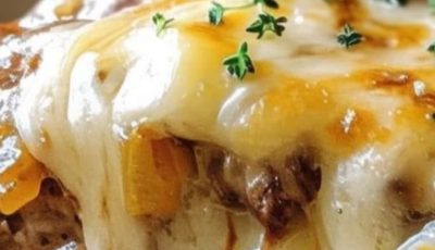 Crockpot French OnionMeatloaf with MeltedSwiss Cheese