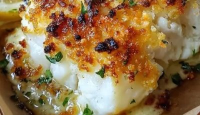Baked Halibut with Lemon Garlic Mayo Crust